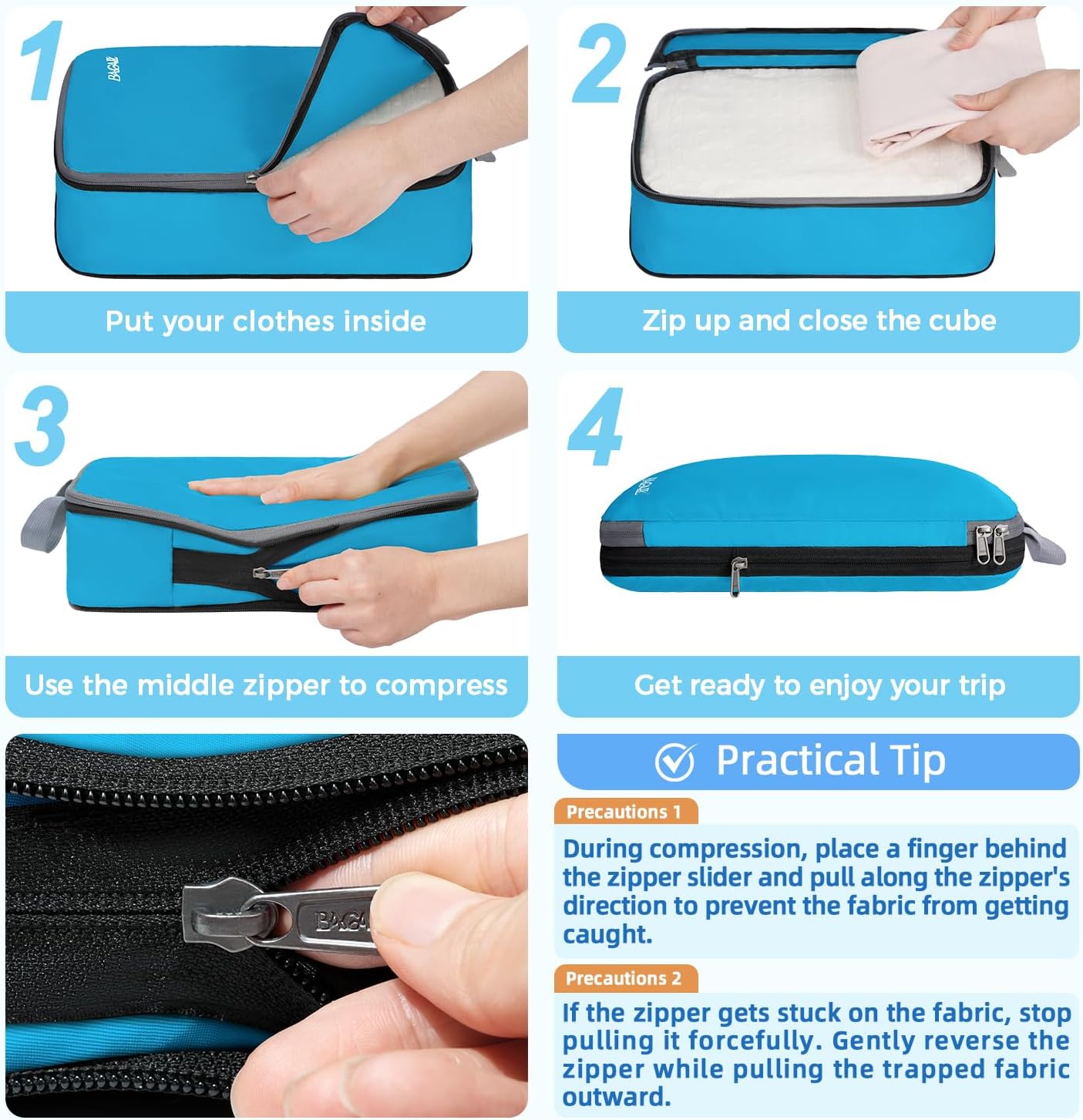  4 Set/6 Set/8 Set Compression Packing Cubes Travel Accessories Expandable Packing Organizers (Cloth Pattern, 4-Blue) thumbnail