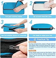 Vista 121 de BAGAIL 4 juegos/6 juegos/8 cubos de compresión para embalaje, accesorios de viaje, organizadores de embalaje expandibles (malla cuadrada, 06-beige)