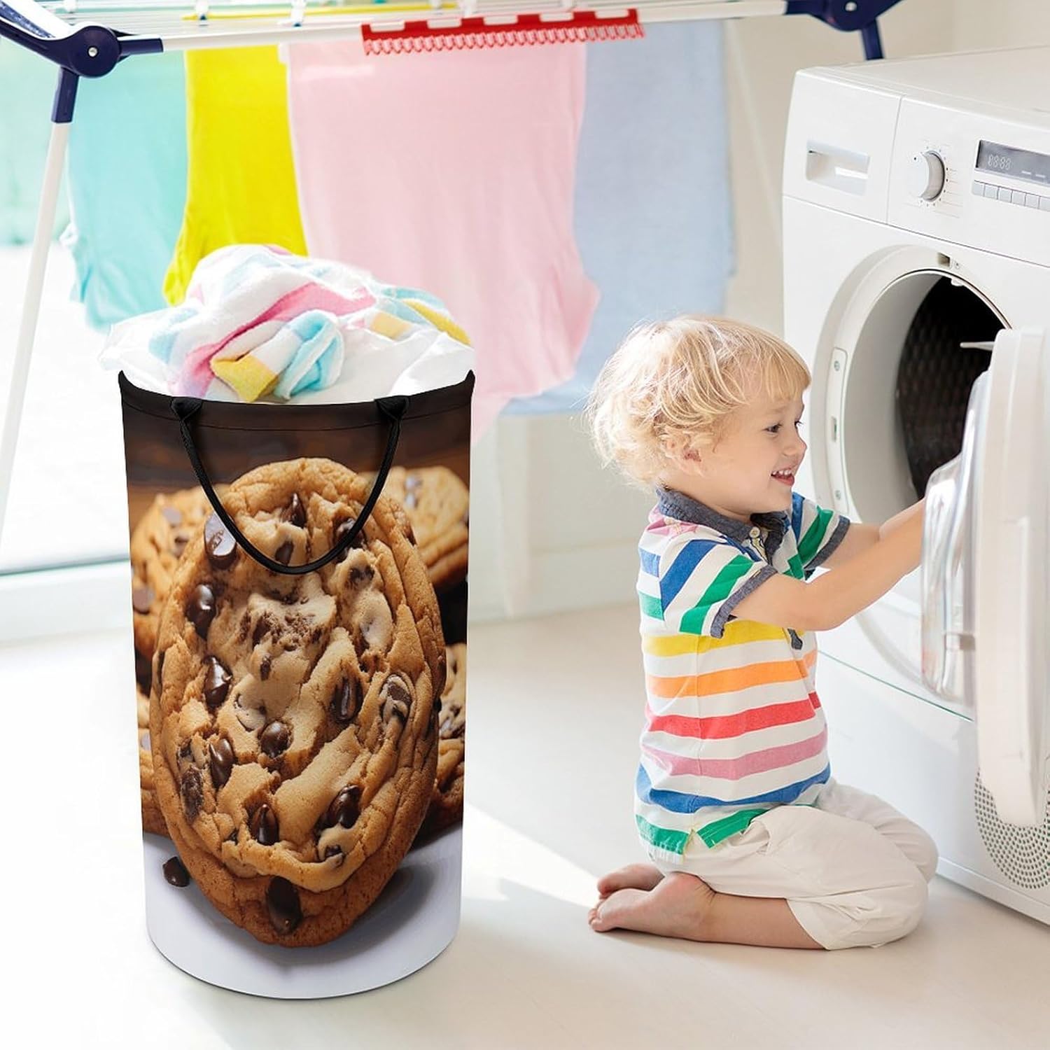 Chocolate Cookie Laundry Basket Large Foldable Laundry Hamper with Handles Freestanding Collapsible Clothes Basket Waterproof Portable Dirty Clothes Hamper for Bathroom 86L