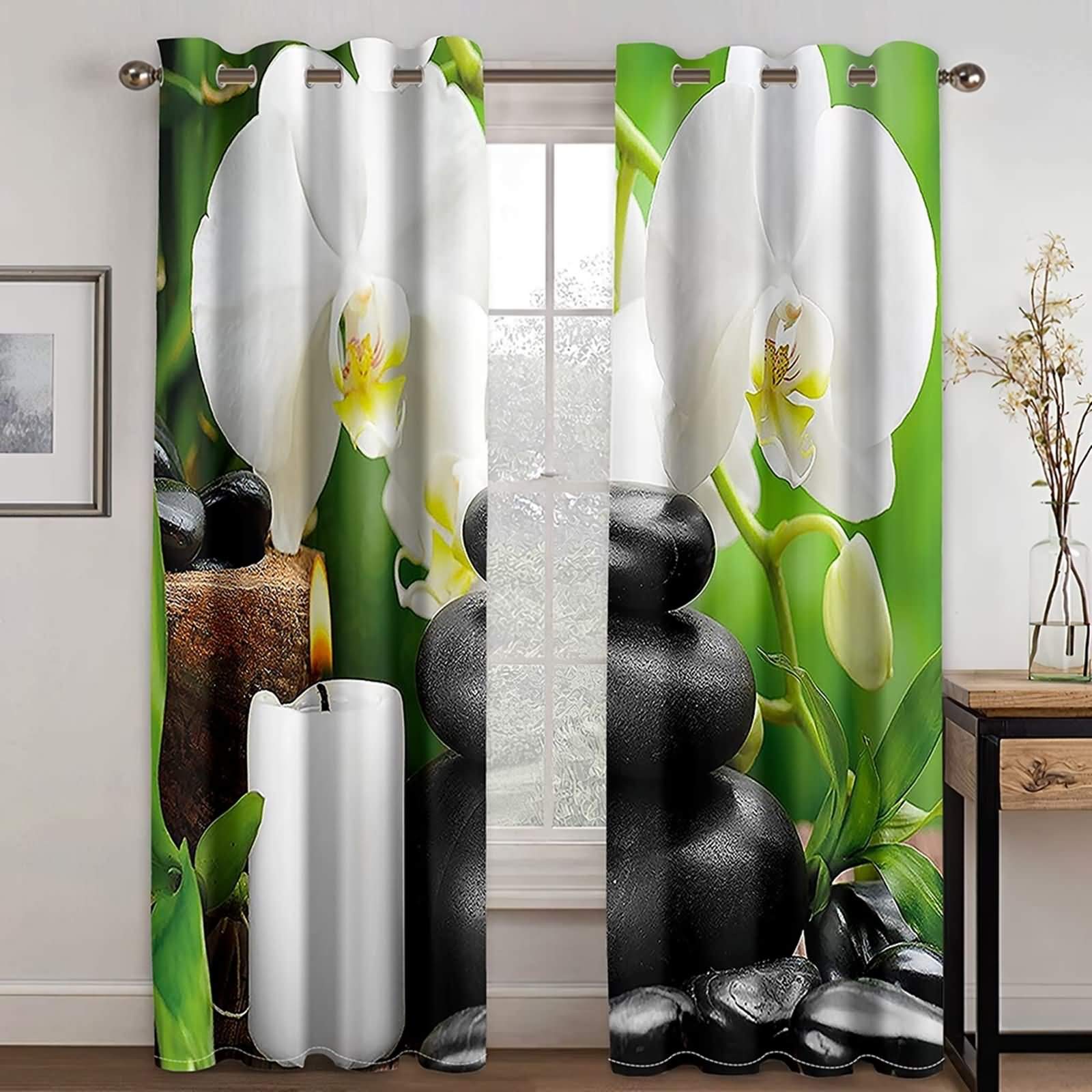Rideau occultant de chambre imprimé fleurs et bougies KnSam ambiance salon zen