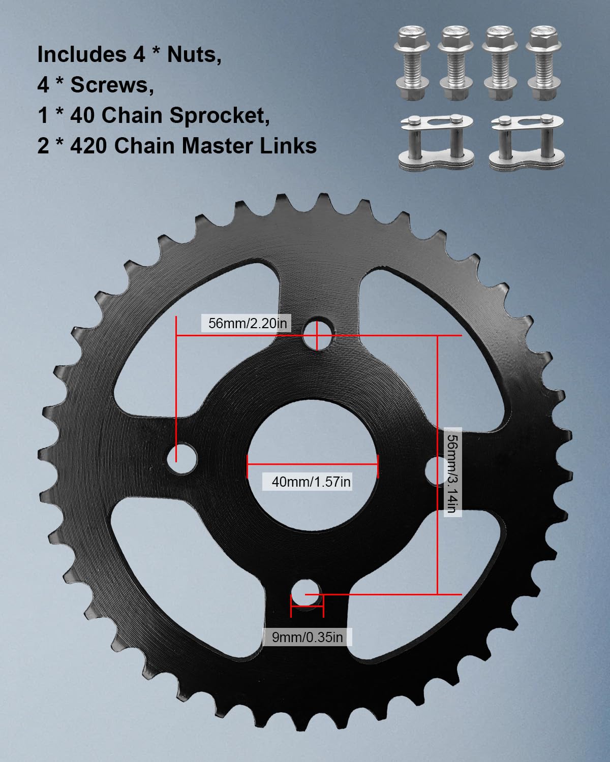 40-Tooth Mini Bike Rear Sprocket Fits Coleman CT200U, Baja