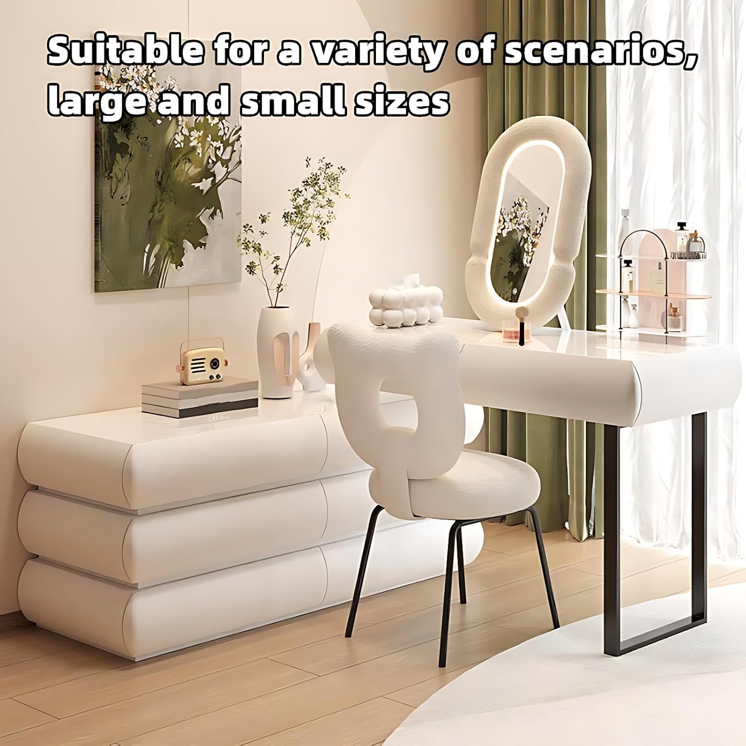 Vanity Desk - Modern Vanity with Lights, Smart Make Up Vanity with Large Storage Cabinet, Solid Wood Mirror with Lights Desk and Chair, No Installation Required (Pink 3 Drawers, 47.2”)
