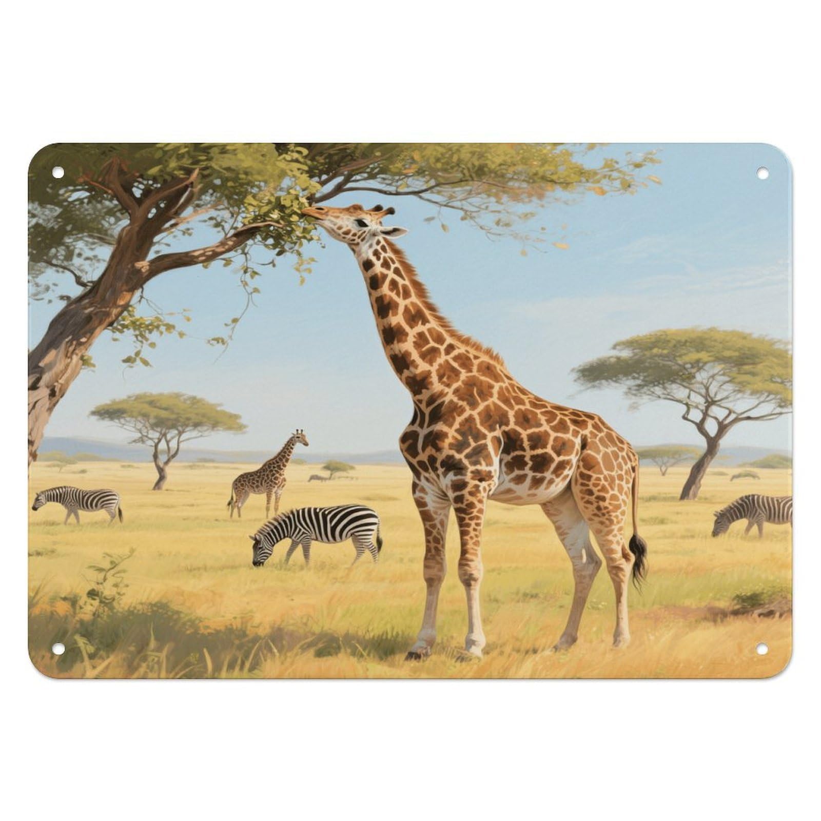 Fekiloot Style Giraffes Nibbling Leaves Wall Decor Iron Painting Metal Sign