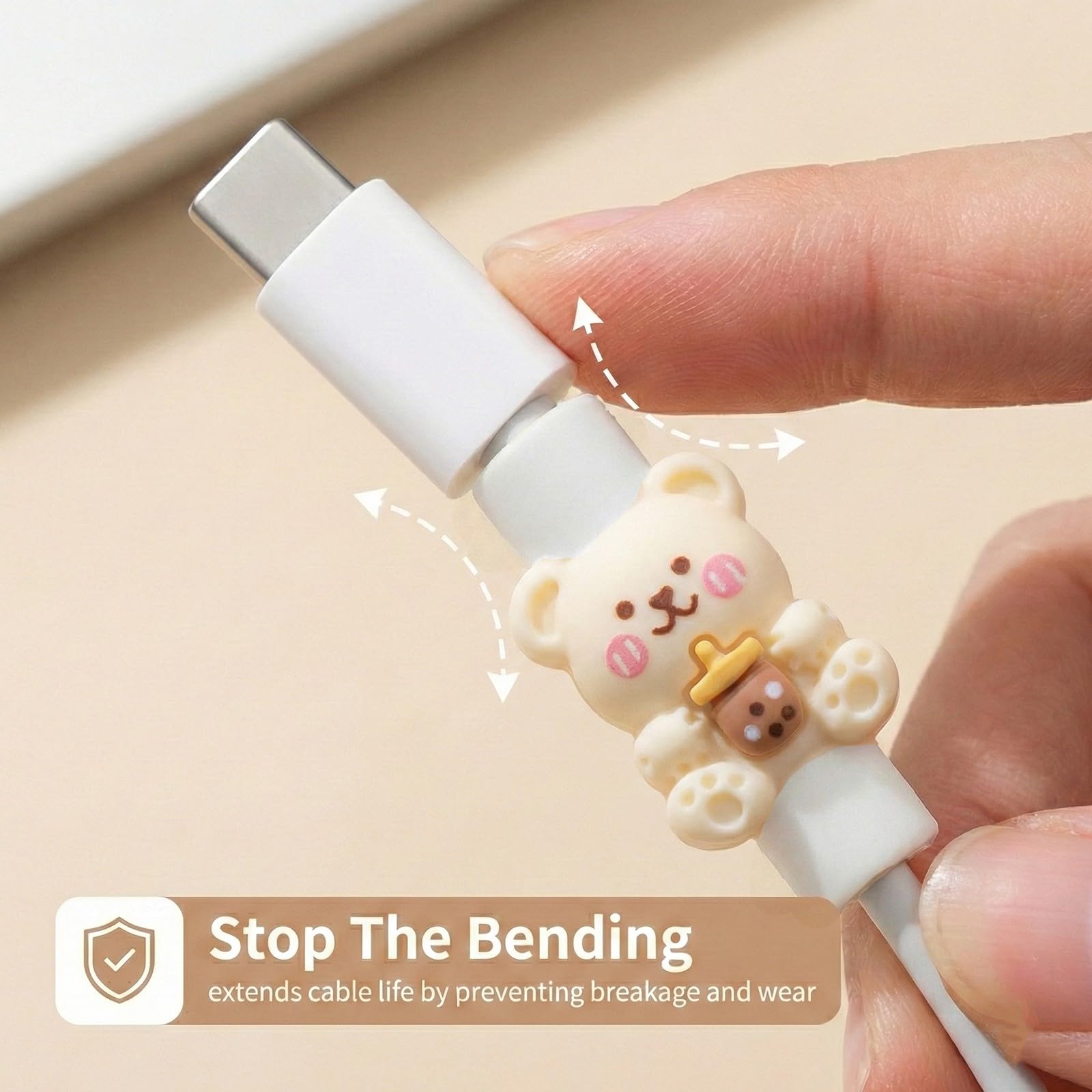 10 Pezzi Proteggi Cavo Cellulare Protezione Cavo Carica Mignon Animale Salva Cavo Bianco Crema Salvacavi per Caricabatterie Copertura Protettiva per Cavi Smartphone USB