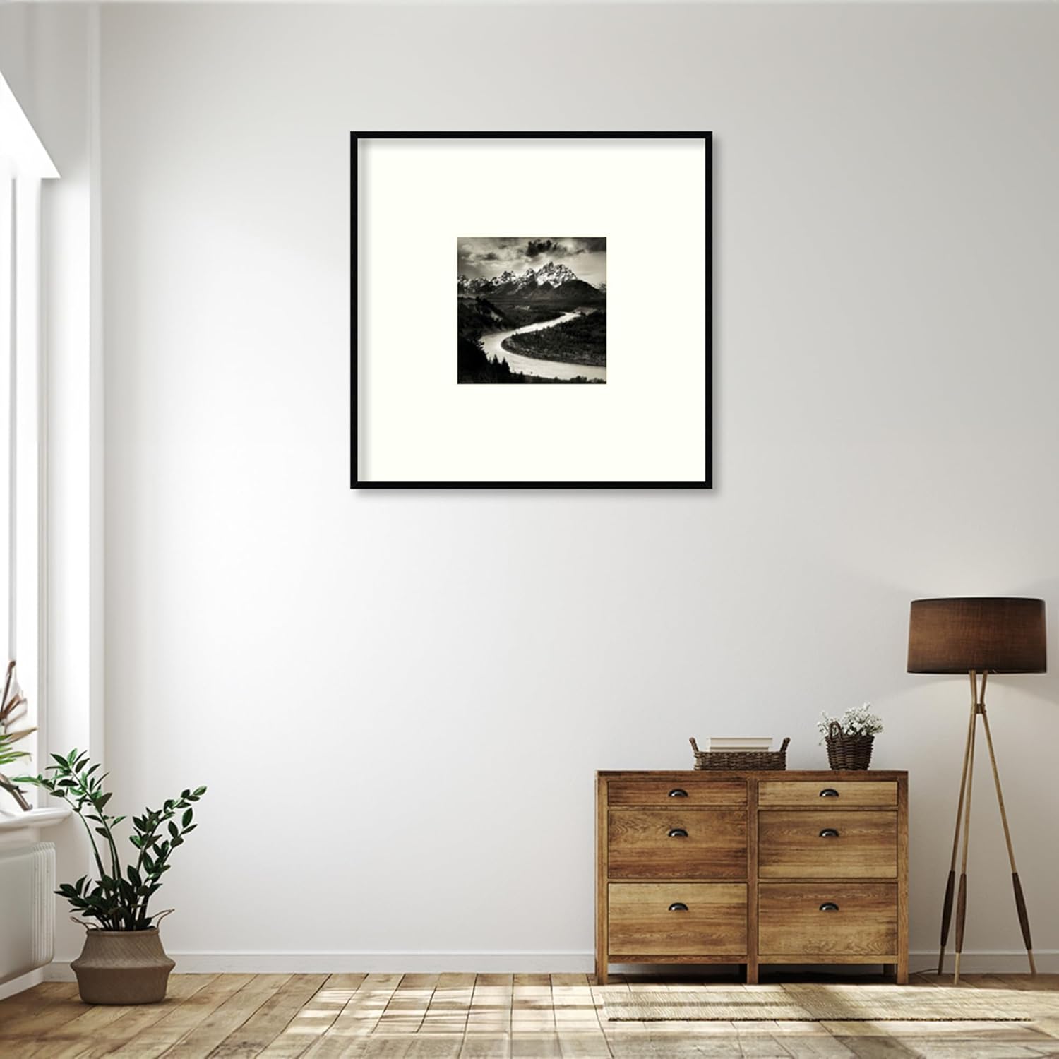 Amanti Art Framed Wall Art Print (41x41) The Tetons and the Snake River Grand Teton National Park Wyoming 1942 by Ansel Adams Framed Poster for Wall Decor, Living Room, Bedroom, Bathroom, Kitchen,