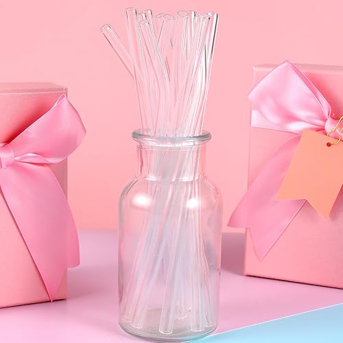 Miniatura 7 de Paquete de 12 popotes de vidrio reutilizables de 8 pulgadas x 0.315 in, popotes de vidrio doblados con 2 cepillos de limpieza, popotes reutilizables