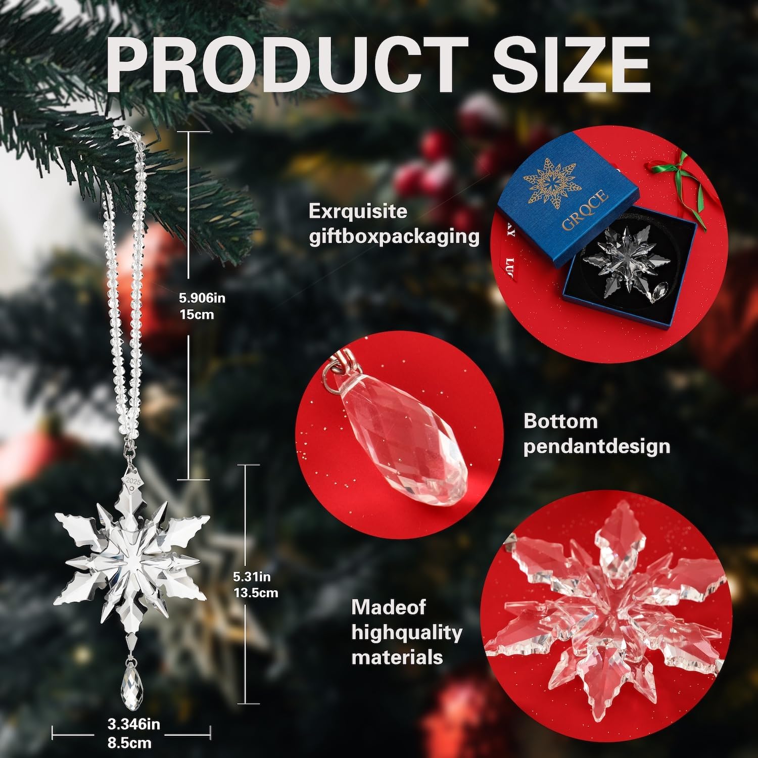 2025 Annual Christmas Ornaments Crystal Snowflake Star - Christmas Tree Ornaments Pendant Crystal Sun Catcher Home Hanging Decor(2025 White 3floors)