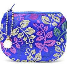 Handmade Women Coin Purse Brocade Zipper Wallet Rosary Pouch Silk Jewelry Bag - BluePro