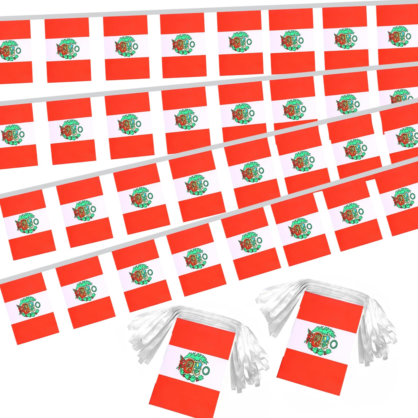 2 Pack Peru Flag Banner String Small Mini 66 Feet 60 Pcs Peruvian Hanging Flags Decoration