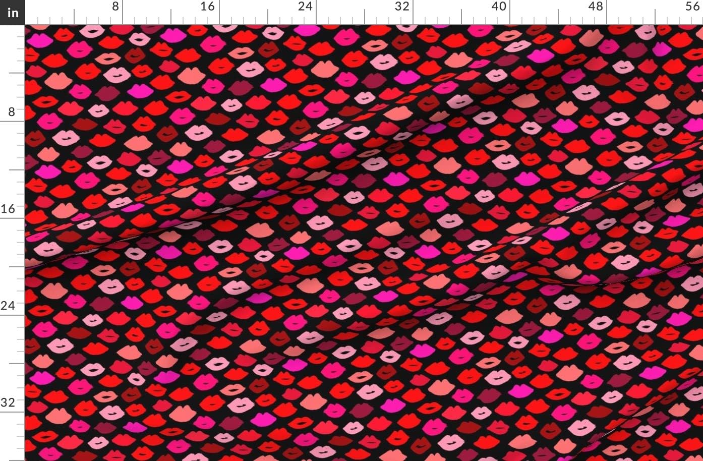 Spoonflower Fabric - Lips Lipstick Kisses Beauty Makeup Fashion Girl Illustration Print Printed on Organic Cotton Sateen Fabric by The Yard - Sewing Quilting Apparel Home Decor