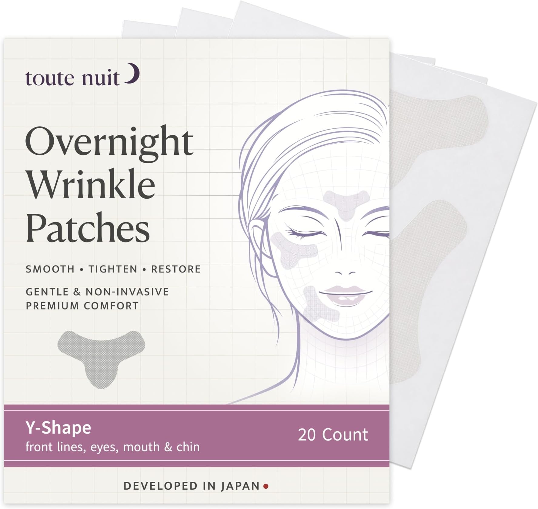 Toute Nuit Y-Shape Wrinkle Patches - Face Tape for 11 Lines & Eyes, 20ct