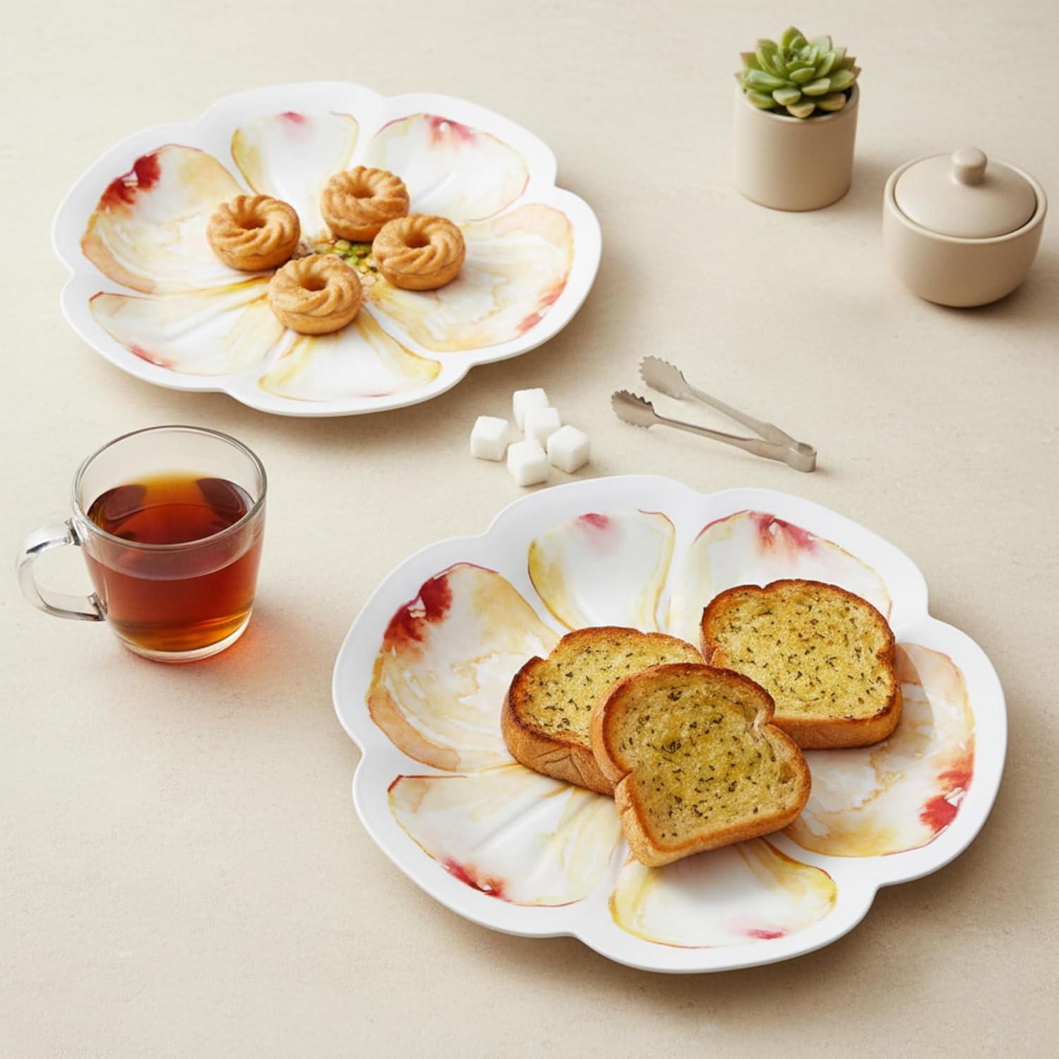 TP 16 inch Flower-Shaped Serving Trays, Melamine Serving Platters for Appetizers, Desserts, Fruit, Set of 2 Trays for Eating, Decor, Yellow