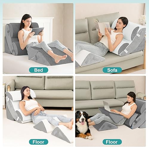 Vista 6 de Hansleep Juego de 6 almohadas ortopédicas de cuña para dormir, juego de almohadas postoperatorias ajustables para aliviar el dolor corporal, espalda