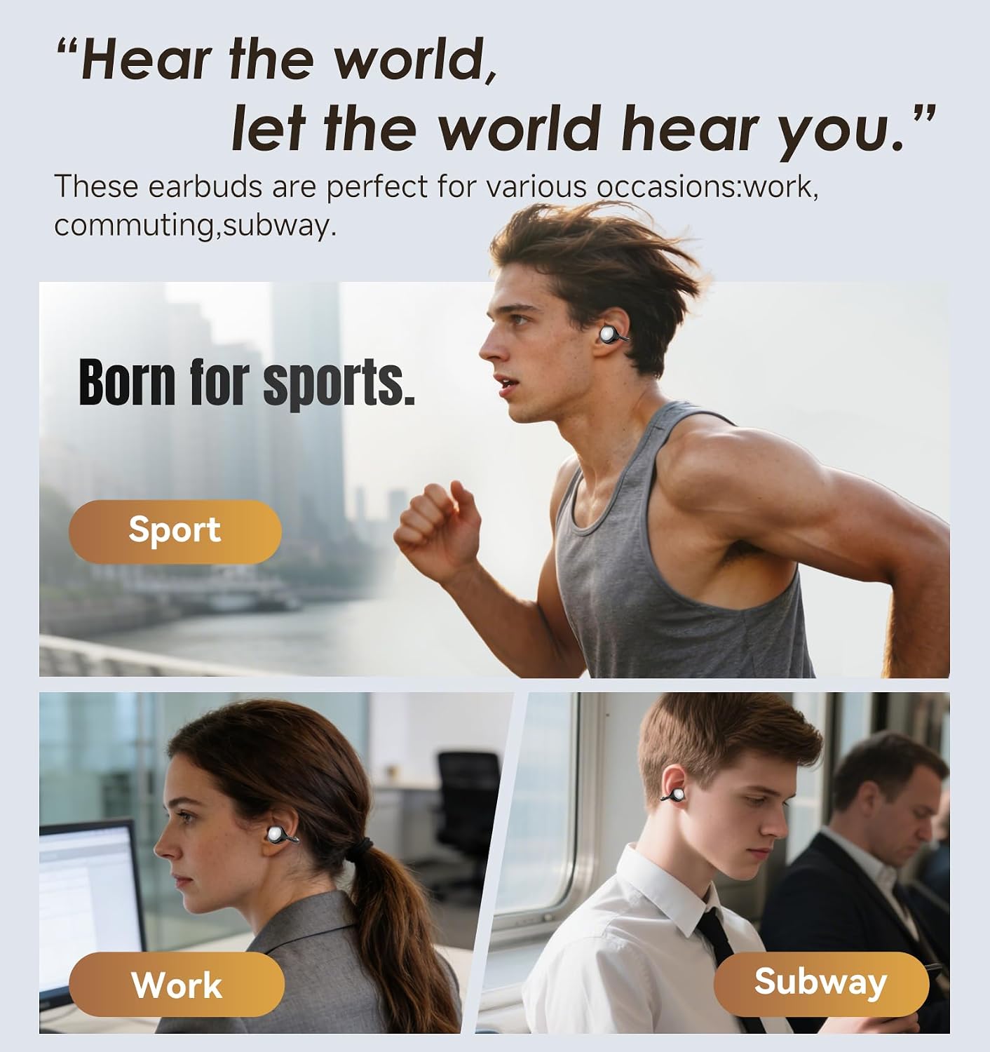 Kinglucky Clip-On Earbuds with Memory Spring,Comfortable Open-Ear Wireless Bluetooth 6.0 Headphones with Mic,for Small Ears & Glasses Wearers,45H Playtime,ENC,IPX5 Waterproof Sport Earbuds (Black)