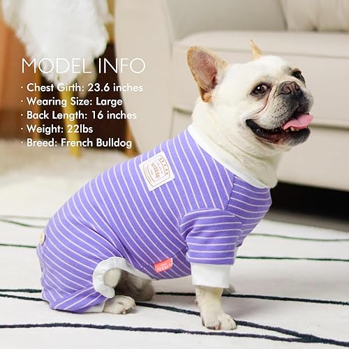 Miniatura 38 de KYEESE Dog Pajamas Soft Striped Pet Jumpsuit Lightweight Doggie Jammies 4 Legs Dog Clothes Stretchable Pajamas Breathable Cozy Outfit Comfortable