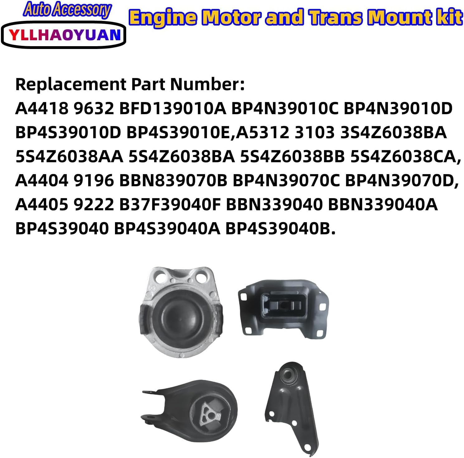 Set of 4 Engine & Transmission Mounts for Mazda 5 2006-2010 / Mazda 3 2004-2009 2.0L 2.3L - Replaces A4418, A5312, A4404 - Fixes Vibration