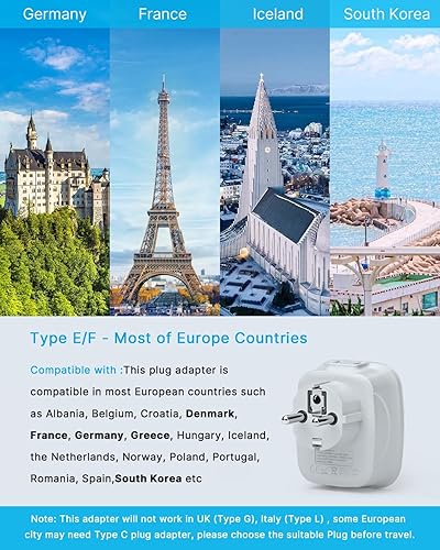 Vista 12 de VINTAR - Paquete de 2 adaptadores de corriente para Italia, adaptador de enchufe de viaje con 2 USB y 2 salidas americanas, adaptador de salida 4