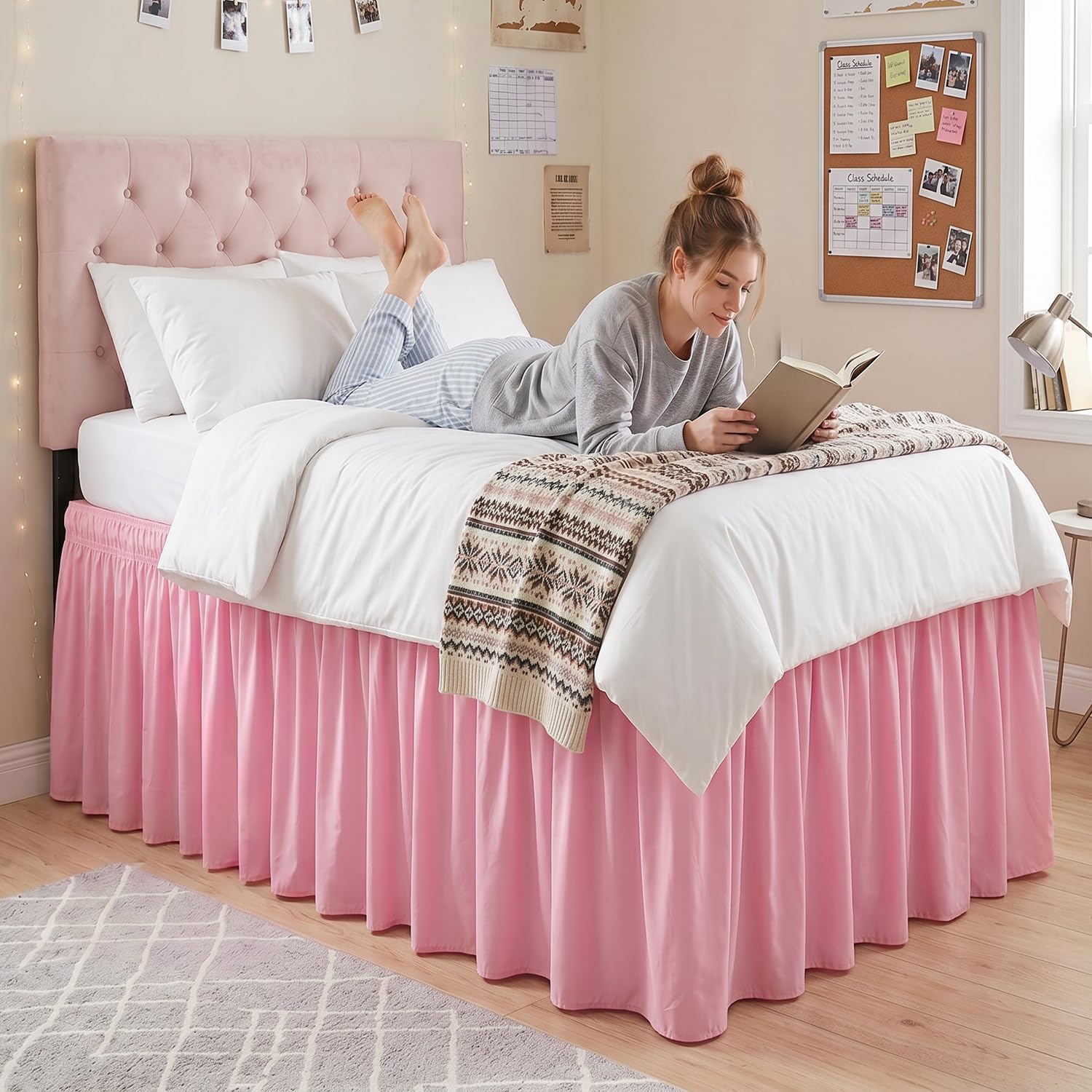 Cosweet Dorm Bed Skirt Twin XL - 32" Long Drop Wrap Around Bed Skirt with Machine Washable Pre-Shrunk Fabric, Dust Ruffle for College Students Dorm Decor & Hide Under Storage (Black)