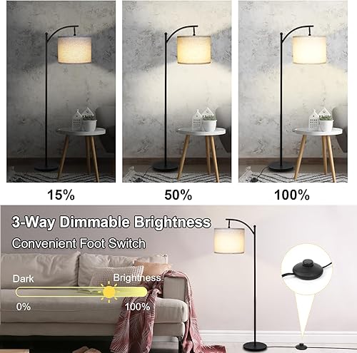 Miniatura 2 de Lámpara de pie para sala de estar, lámpara de pie regulable alta con pantalla de lino, lámparas de pie modernas con interruptor de pie para sala de