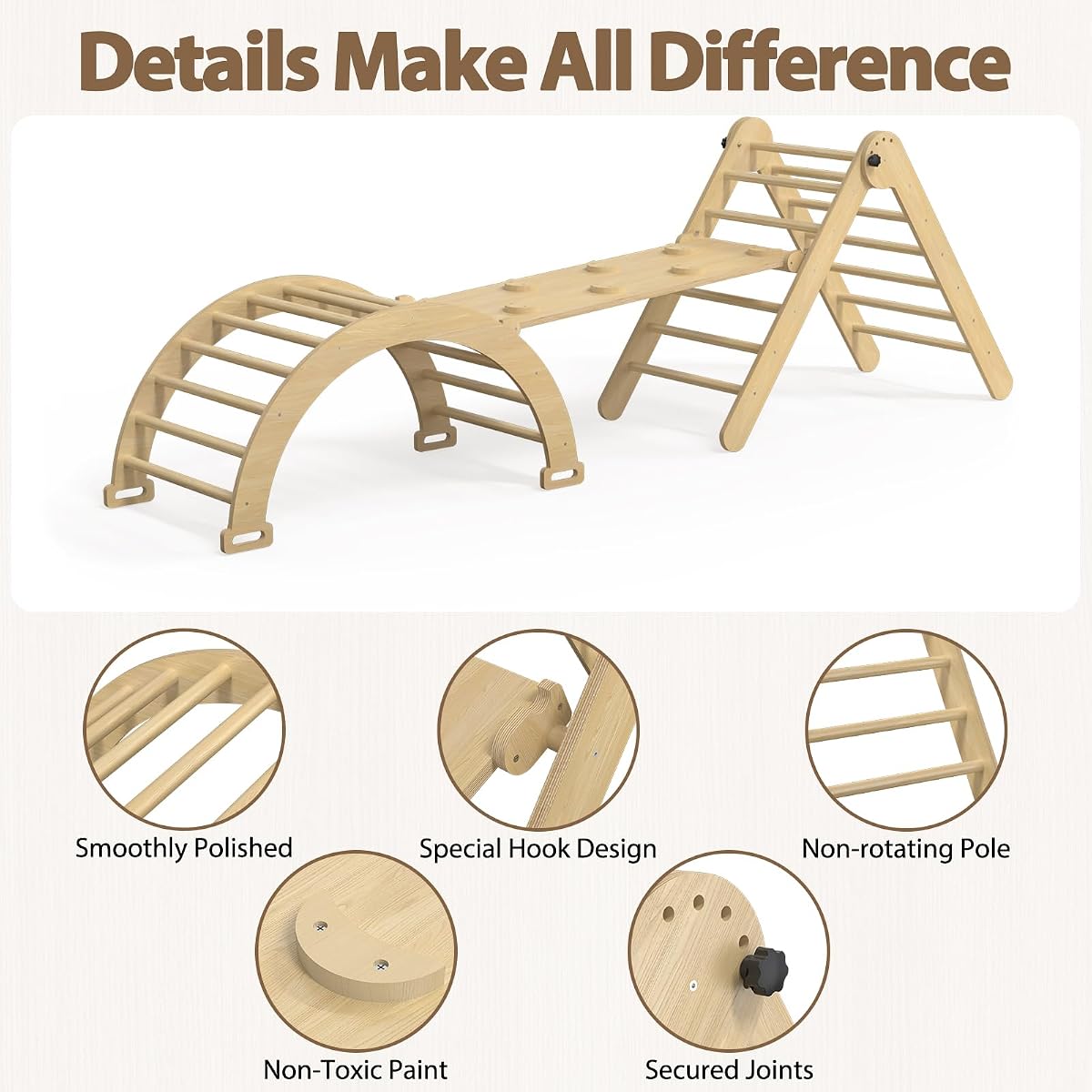 Wooden Climbing Triangle Ladder with Ramp view 2