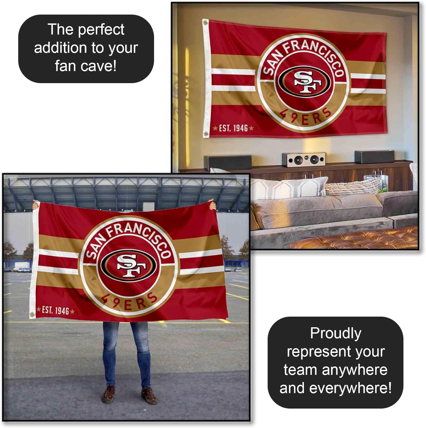 San Francisco 49ers Patch Button Circle Logo Flag Large 3x5 Banner - Image 5