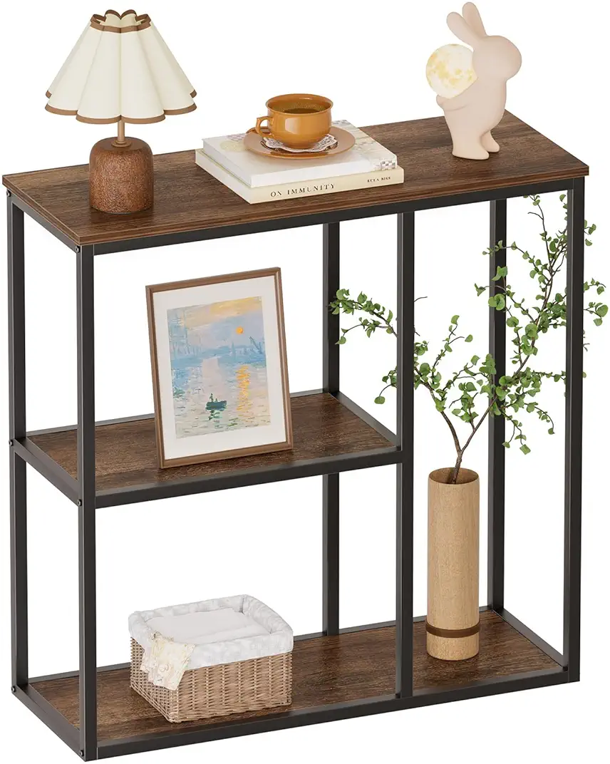 WOHOMO Console Table, Small Entryway Table with Storage Shelves 12'' Narrow Sofa Table Modern Hallway Table for Living Room 31.5" x12''x31.5'' Walnut