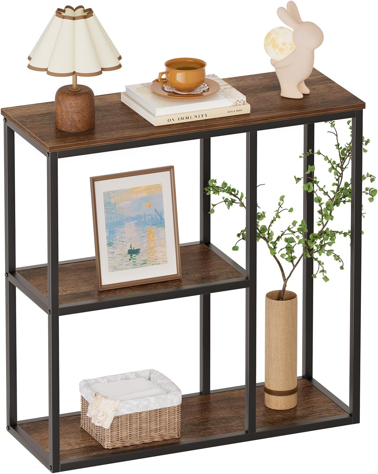 WOHOMO Console Table, Small Entryway Table with Storage Shelves 12'' Narrow Sofa Table Modern Hallway Table for Living Room 31.5" x12''x31.5'' Walnut