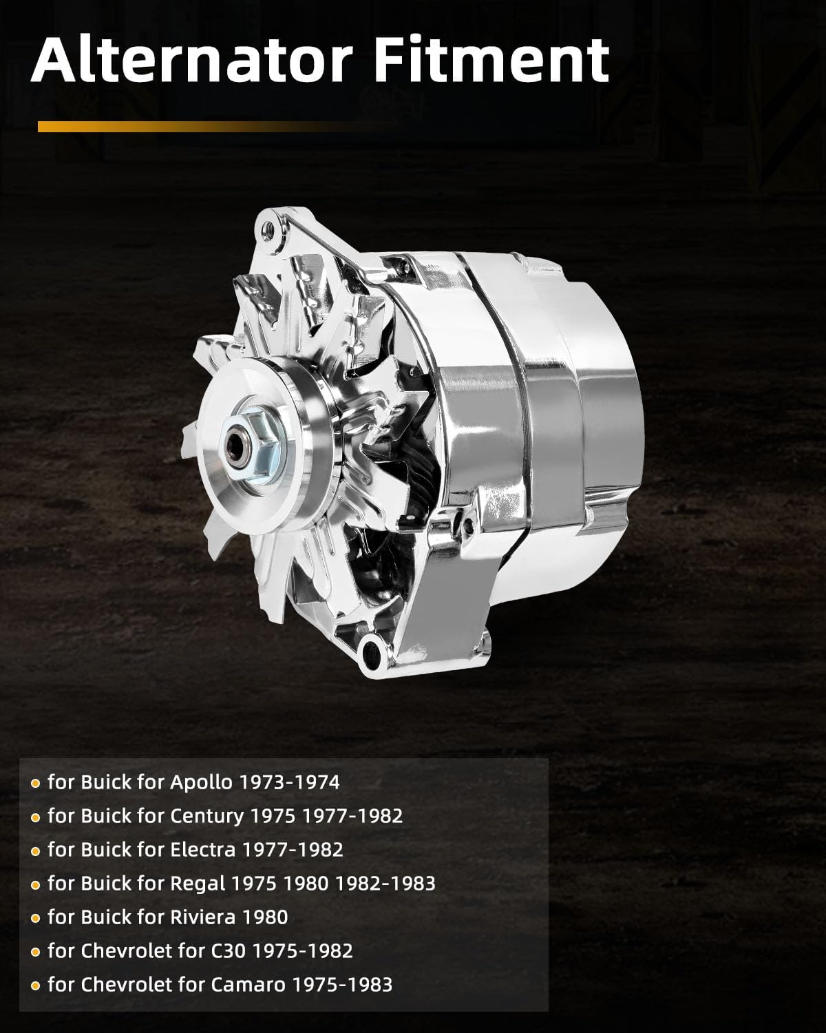 Automotive Alternator Chrome for 120Amp 1 Wire Self Exciting Street Rod GM 305 350 BBC SBC Replaces 240-203-3DC ADR0335-C