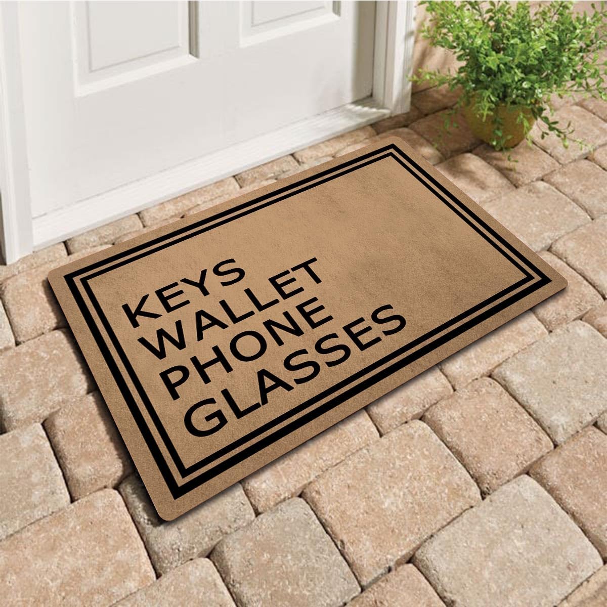 FXGZHAO Welcome Mat with Rubber Back 30"(L) x 18"(W) Funny Doormat for Entrance Way Mat No Slip Kitchen Rugs and Mats (Keys Wallet Phone Glasses)