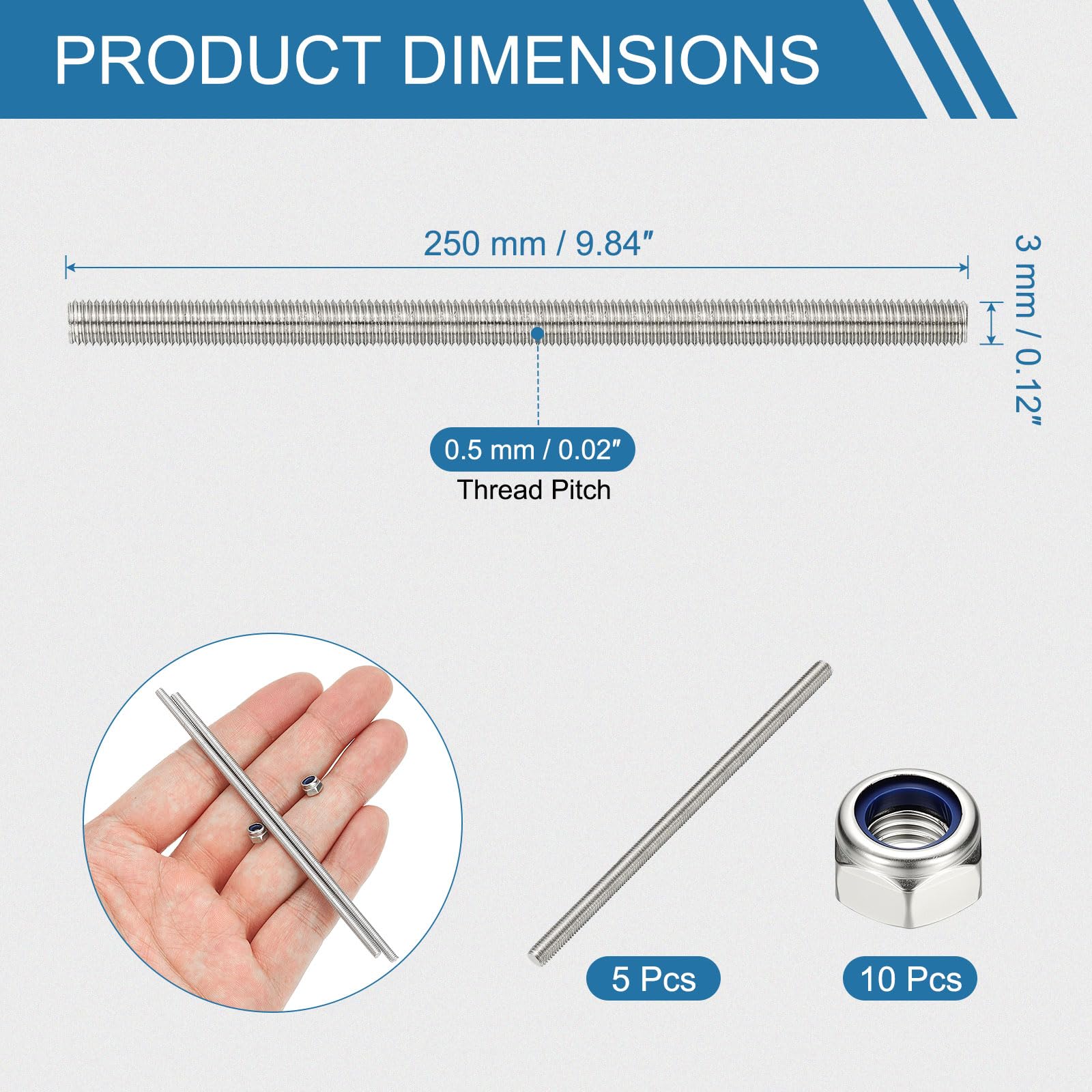 PATIKIL 5 Pcs Fully Threaded Rod - Image 2