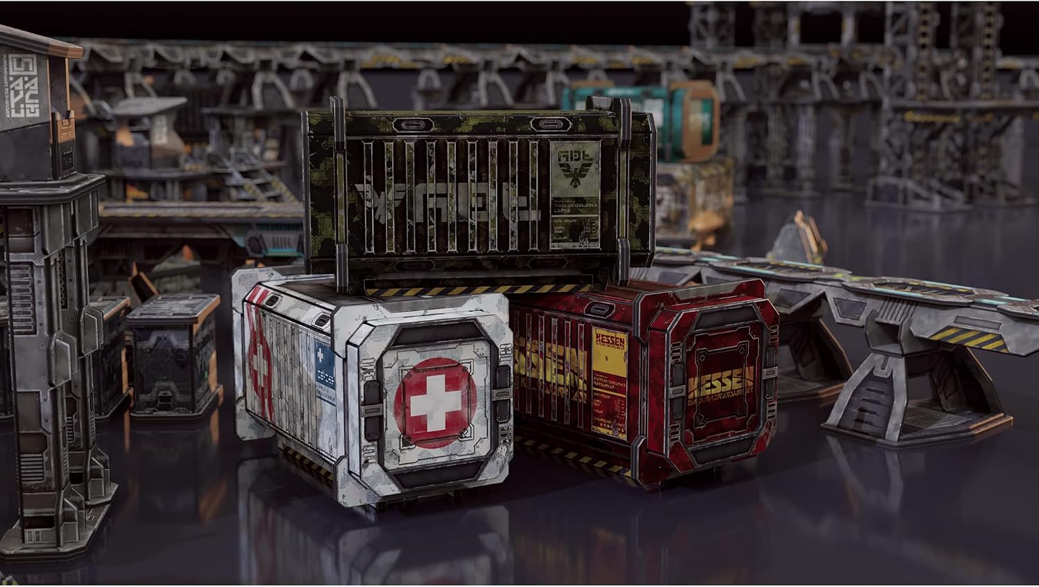 TinkerTurf Sci-Fi Terrain: Cargo Containers 1 Add-On, 3 Containers Included, Neutral Theme, Modeular Design, Easy Storage, Virtually Limitless Setups