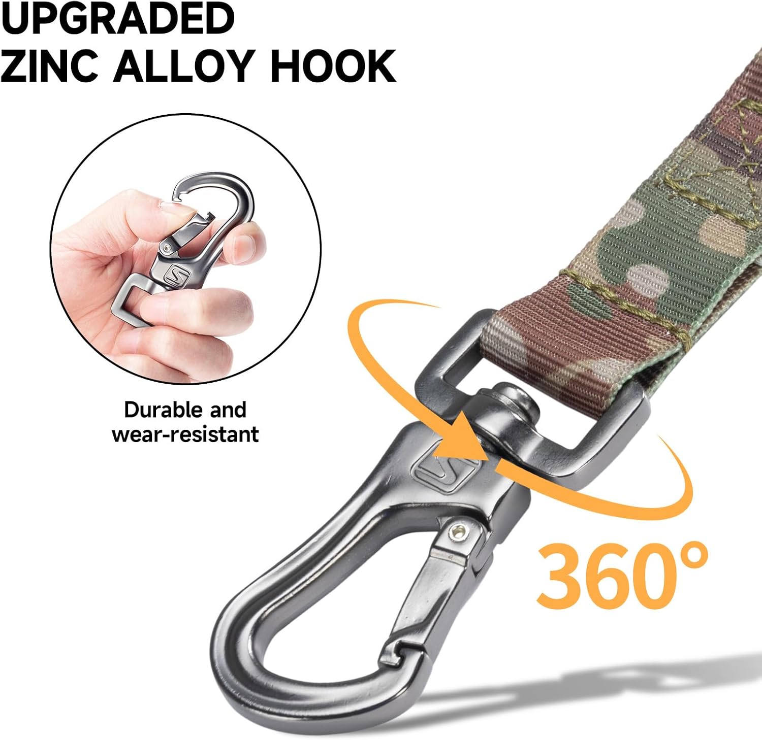 EXCELLENT ELITE SPANKER Bungee Dog Leash Tactical Nylon Adjustable Tactical No Pull Leads Rope for Dogs Quick Release Military Rope with 2 Control Handle (MCP)
