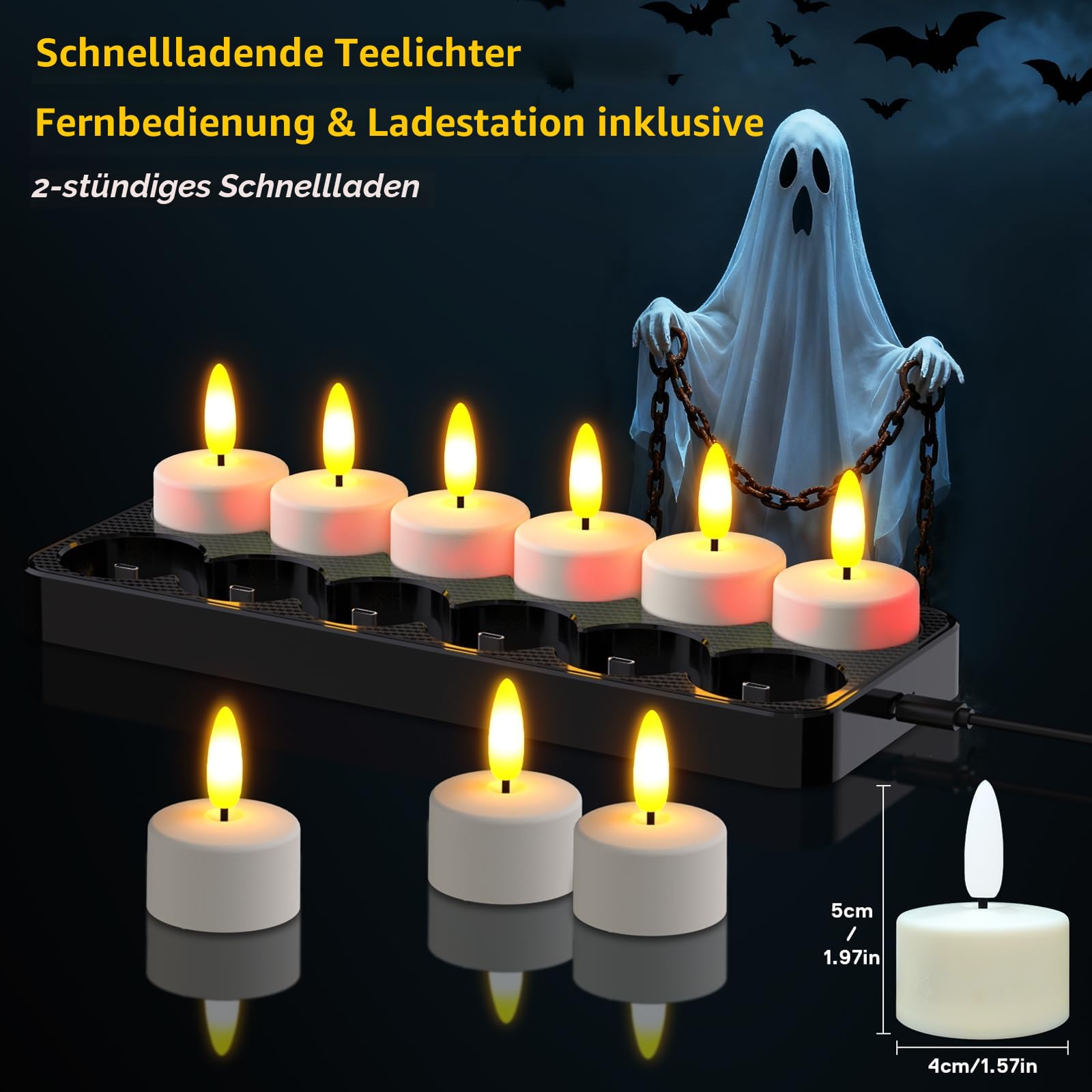 HL LED Teelichter Aufladbare mit Timer & Ladestation, 12er Wiederaufladbar LED Teelichter Kerzen Flackernd mit Fernbedienung Timer für Party Zimmer Wohnzimmer Halloween Weihnachten Deko