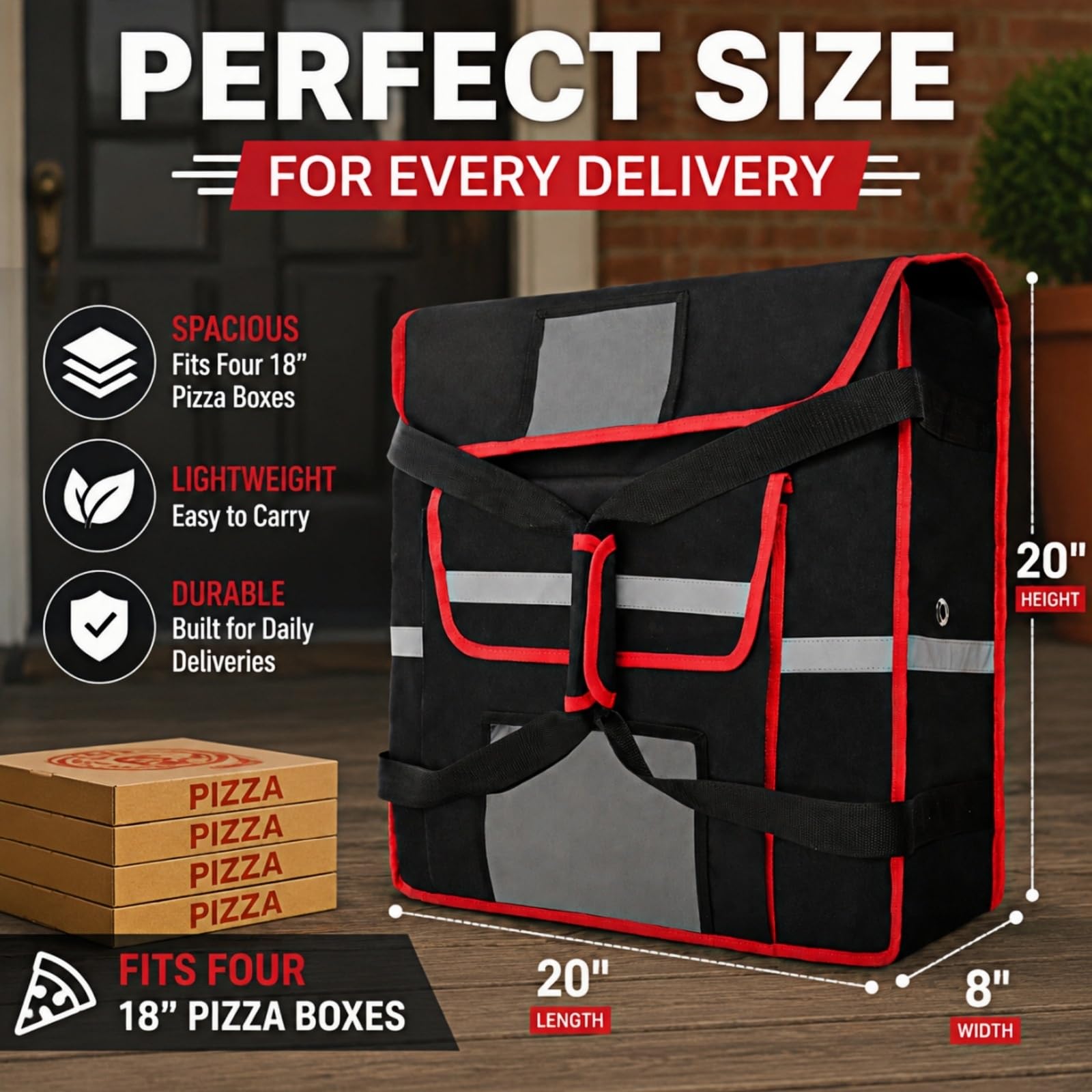 Bolsa térmica profesional para pizza de 50.8 x 50.8 x 20.3 cm, soporte de pizza grande y resistente, bolsa de entrega de alimentos fríos y calientes para catering, guiso de alimentos, color
