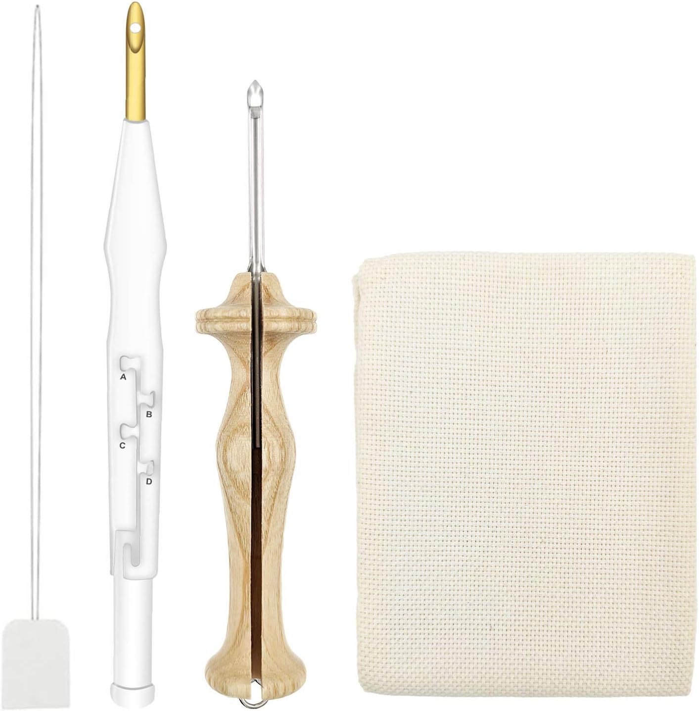 Hand U Journey Punch Needle Kit Regular Adjustable Rug Yarn Punch Needle, 8# Fine Wooden Handle Rug Making Tool,26.4 x 19.3 Inch Monk's Cloth, Needle Threader