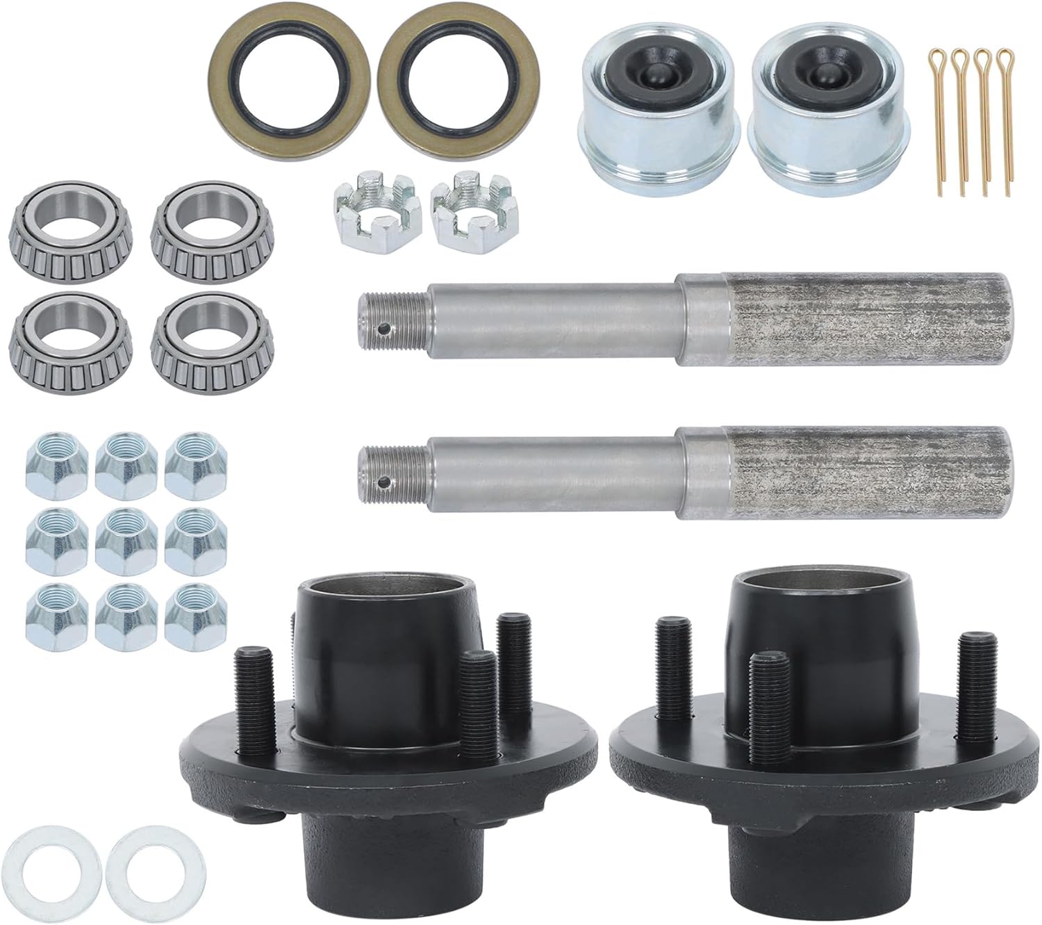 GXYWADY Trailer Axle Kits 4 On 4 Inch Trailer Hub Kit and 1 Inch Round BT8 Spindle with Trailer Bearing Kit 2 Set