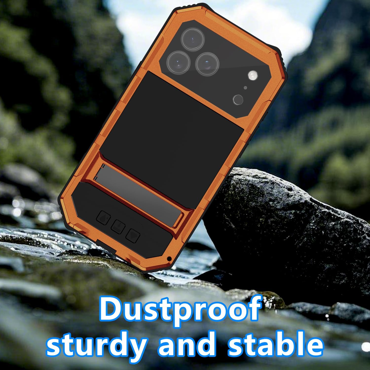 Simicoo Military Metal Heavy Duty Case Compatible with iPhone 17 Pro, Drop Protection Rugged Defender Metal Bumper Screws Phone Cover with Stand Gorilla Glass Camera Cover Full Body Dustproof Orange