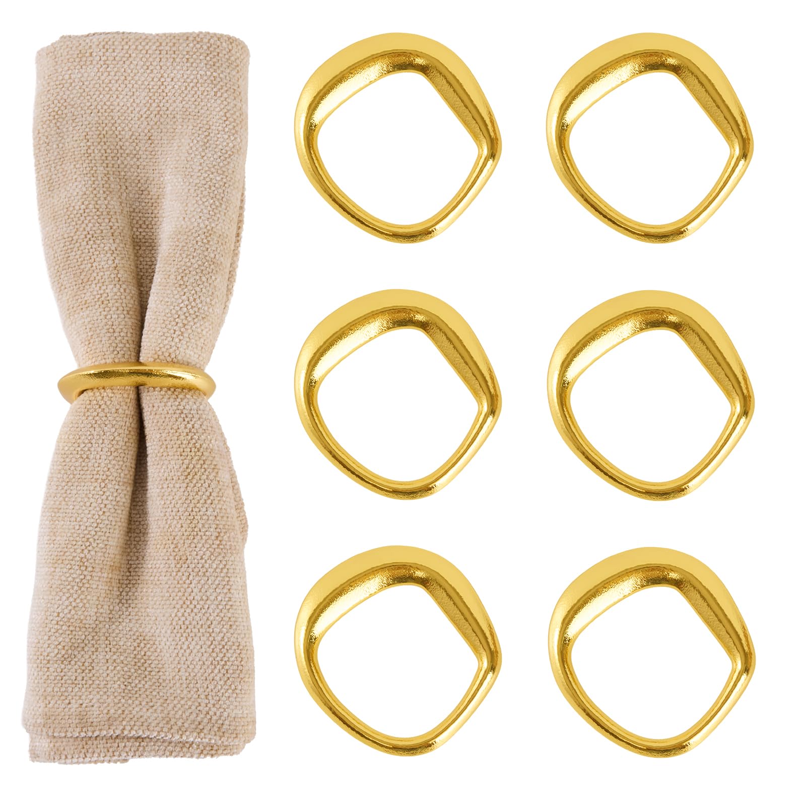 APTWOW Gold Napkin Rings Set of 6, Tetragonum Metal Gold Napkin Holder Buckles, Fall Thanksgiving Christmas Napkin Rings, Napkins Rings for Dinner Table Decor