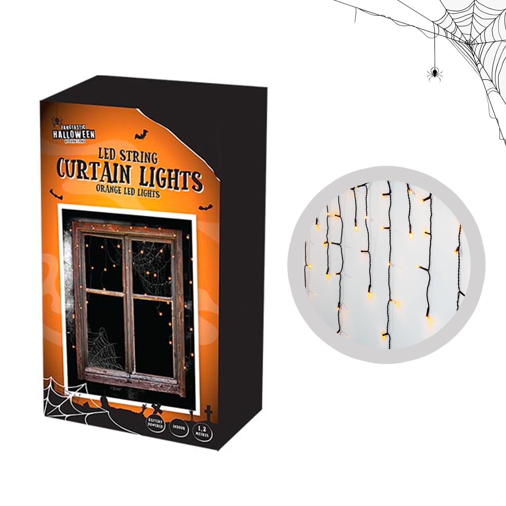Navoys Halloween LED Orange String Lights - Indoor Fairy Curtain Lights, Battery Powered, 1.2 Metres, Autumn Decorations, 100 Lights Included, Ideal for Decorating Bedrooms, Living Rooms
