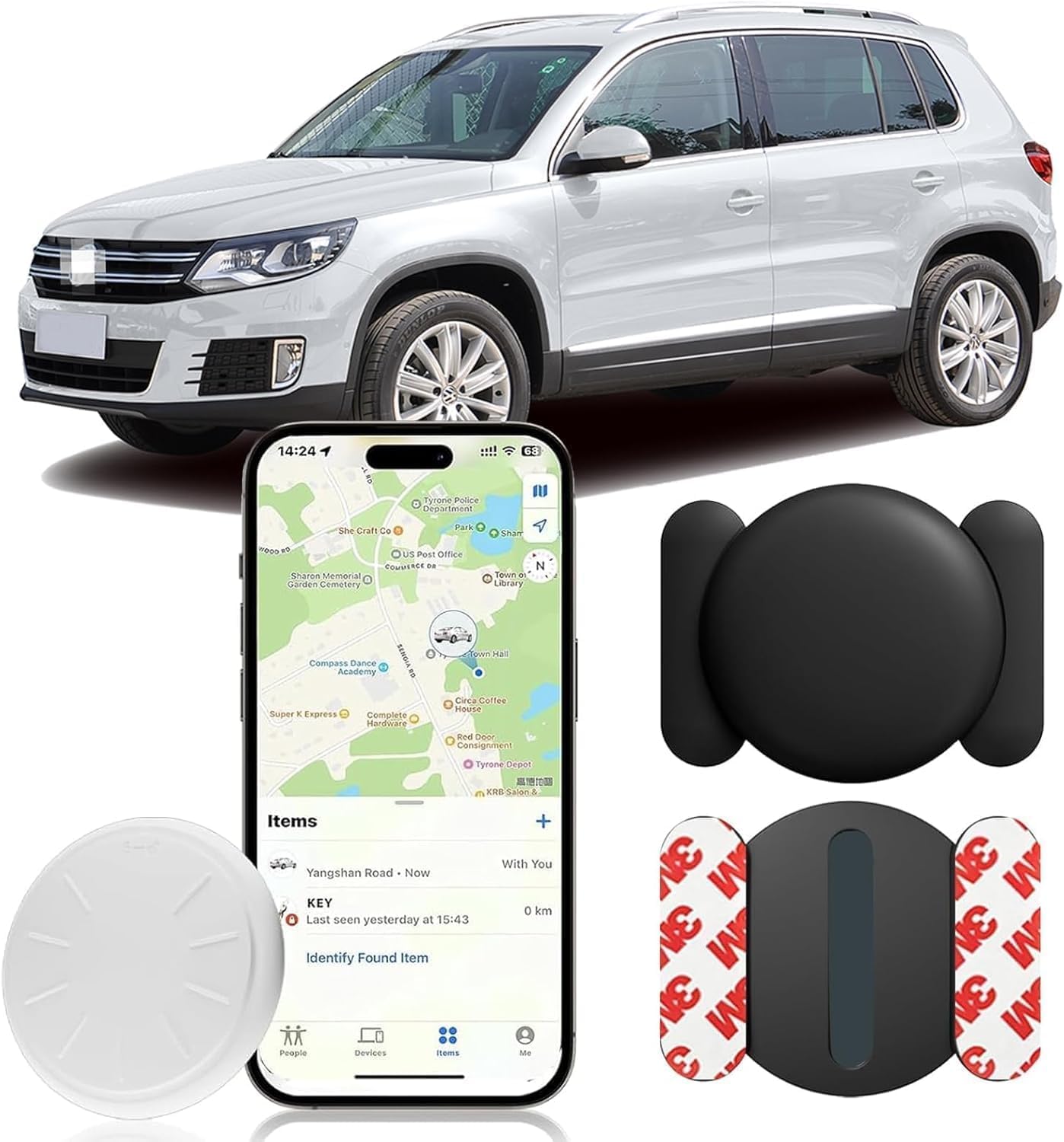 GPS Tracker for Cars,Motorcycles and Other Vehicles,Real Time Car Tracker with Magnetic Waterproof Case,Hidden Car GPS Tracker Work with Apple Find My(iOS Only),No Monthly Fee (Black,1PCS)