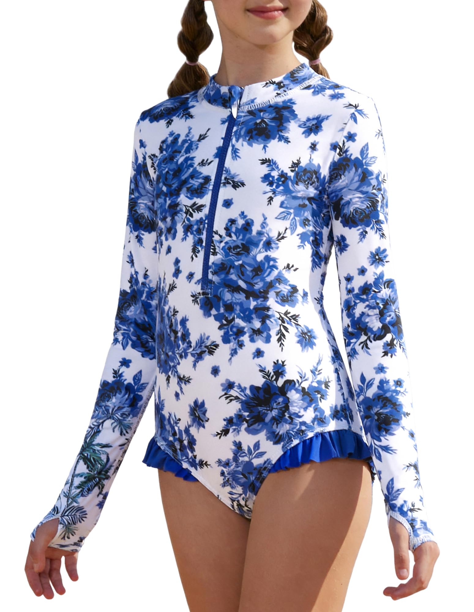 GRACE KARIN Girls One Piece Swimsuits Long Sleeve Bathing Suits Swimwear 5-14Y