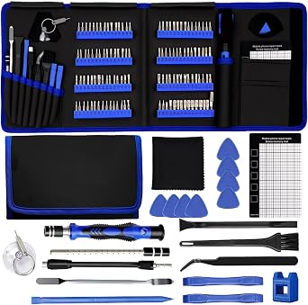 142Pcs Precision Screwdriver Set for ElectronicsMulti-Bit Repair Tool Kit for iPhone,MacBook,Laptop,Tablet,PS4,Xbox,Nintendo|Magnetic Mat,ESD Tweezers,Suction Cup&Spudger| with Repair Tool Bag