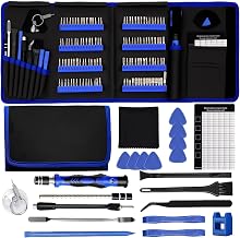 Juego de destornilladores de precisión de 142 piezas para electrónica: kit de herramientas de reparación de puntas múltiples para iPhone, MacBook, computadora portátil, tableta, PS4, Xbox, Nintendo | Tapete magnético, pinzas ESD, ventosa y spudger | Viene con bolsa de herramientas de reparación