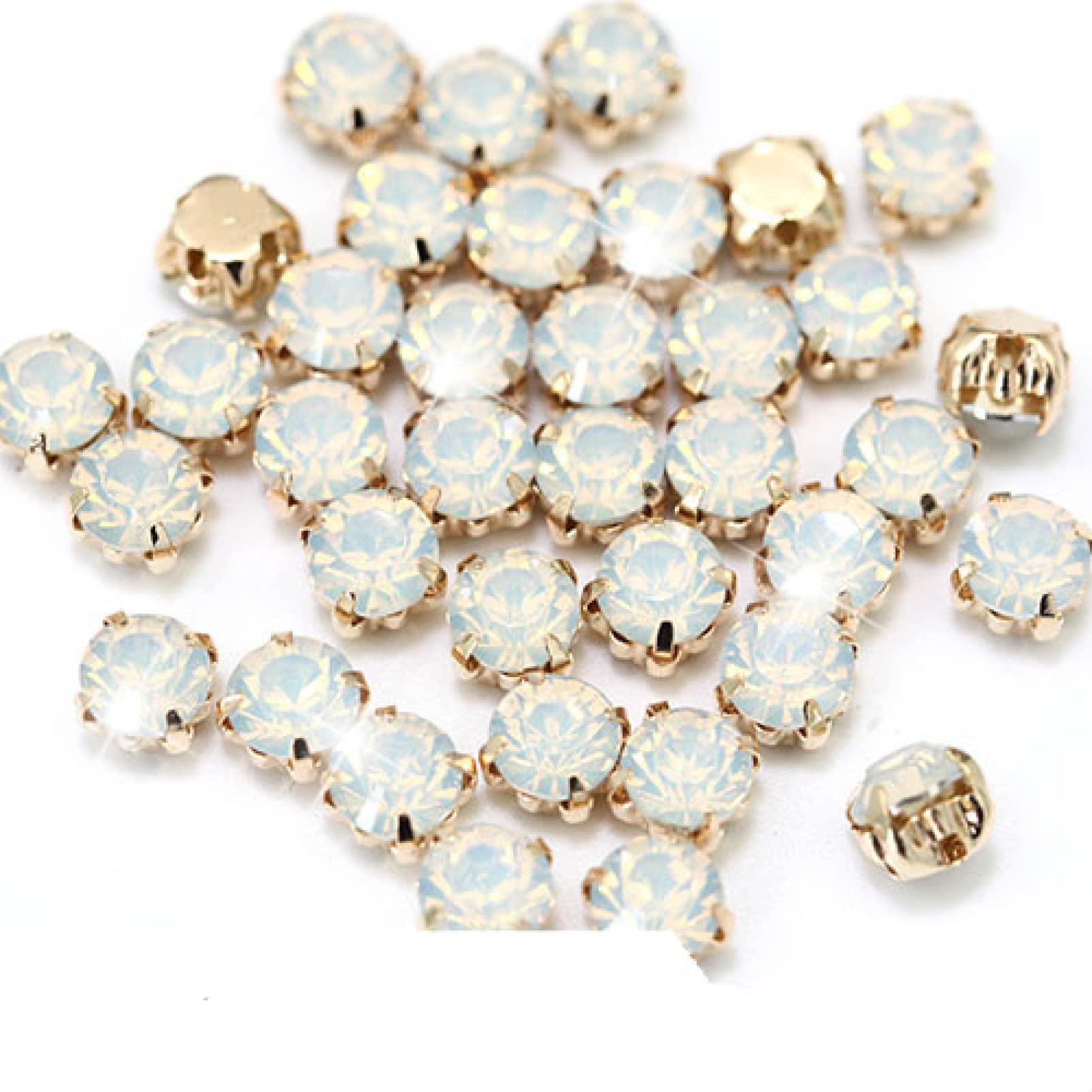 Pierres précieuses en Strass Lot de 100 Strass en Verre à Coudre en résine de Couleurs opales mélangées avec Griffe dorée et Cristal à Dos Plat