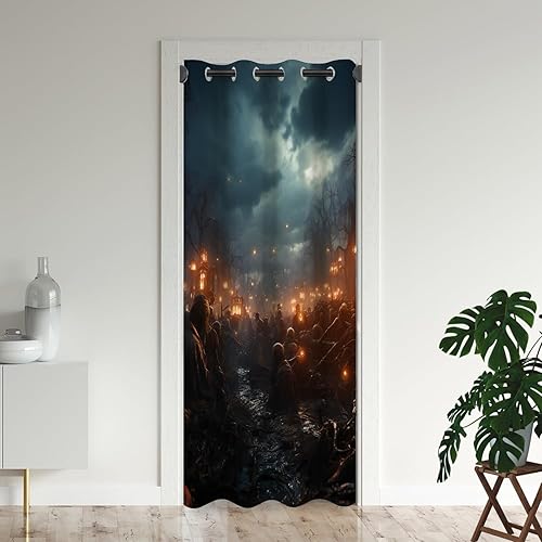 Cortinas de puerta de calavera espeluznante para puertas, cortina opaca de cementerio de fiesta embrujada de Halloween aterradora para armario de