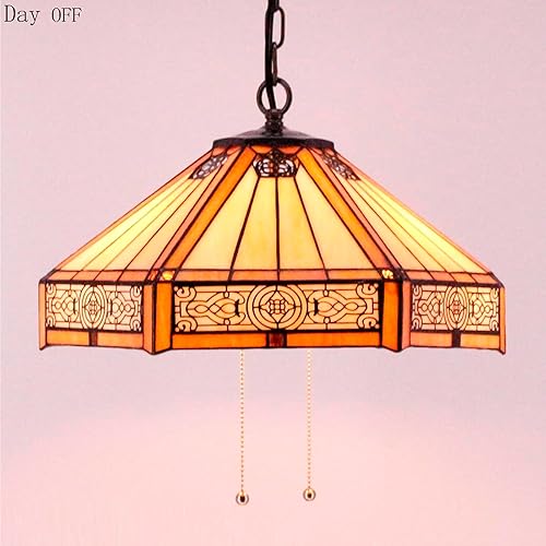 Miniatura 5 de WERFACTORY Tiffany - Lámpara colgante de cristal hexagonal amarillo de 16 pulgadas, lámpara colgante de misión para decoración de isla, cocina, bar,