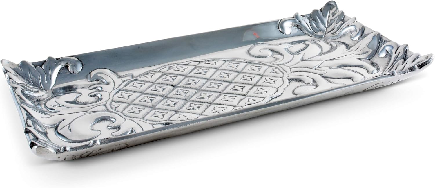 Arthur Court Designs Pineapple Pattern Aluminum Bread Serving Tray Sand Casted in Aluminum with Artisan Quality Hand Polished Design Tarnish-Free 6 inch x 12 inch