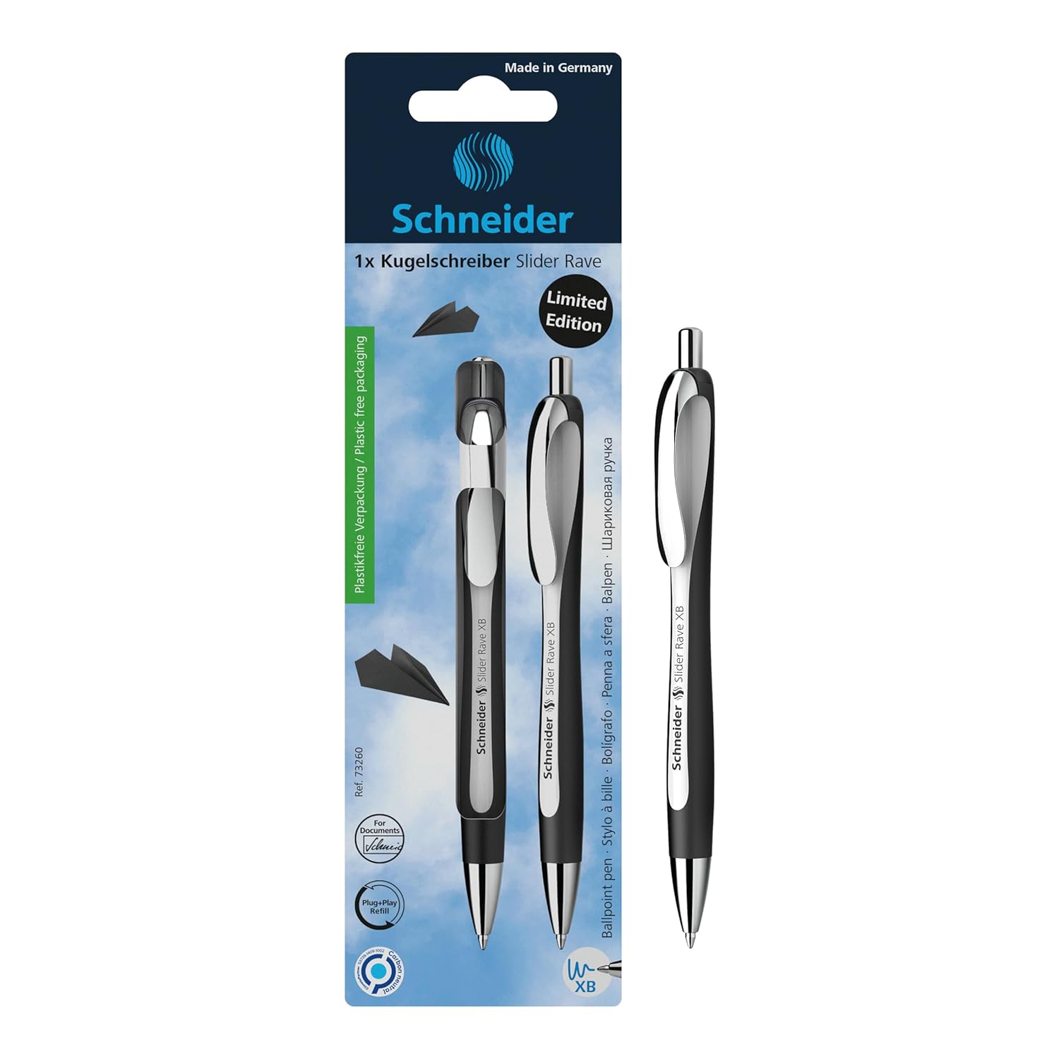 Schneider Limited Edition Slider Rave Black XB Extra Broad Ballpoint Pen Refillable Retractable 1 4 mm White-Black Barrel