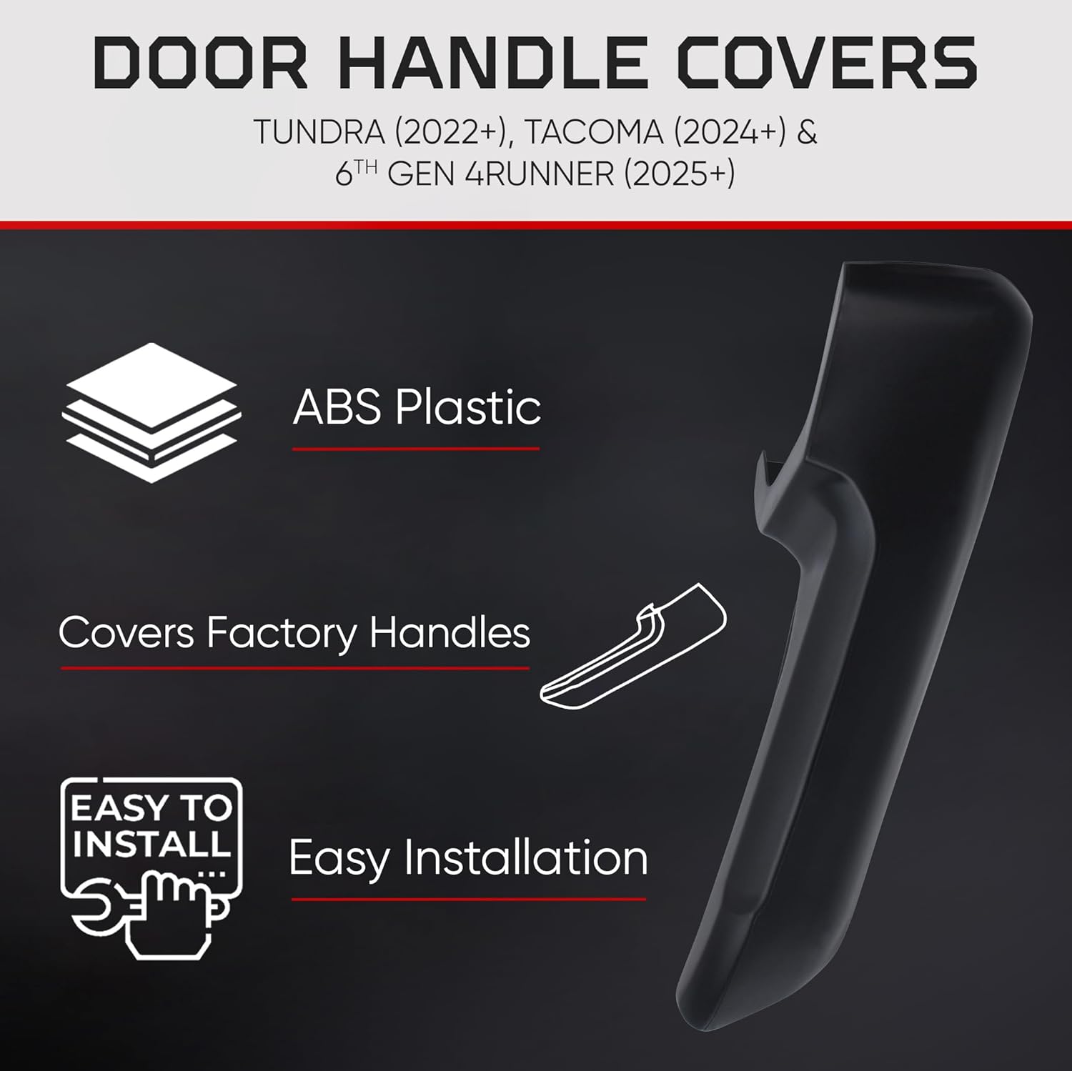 AJT DESIGN Door Handle Covers Compatible with Toyota Tundra (2022+), Tacoma (2024+) & 4Runner (2025+) | Interior Accessories | High Strength ABS Plastic | Made in USA | 4 Piece Set - Black