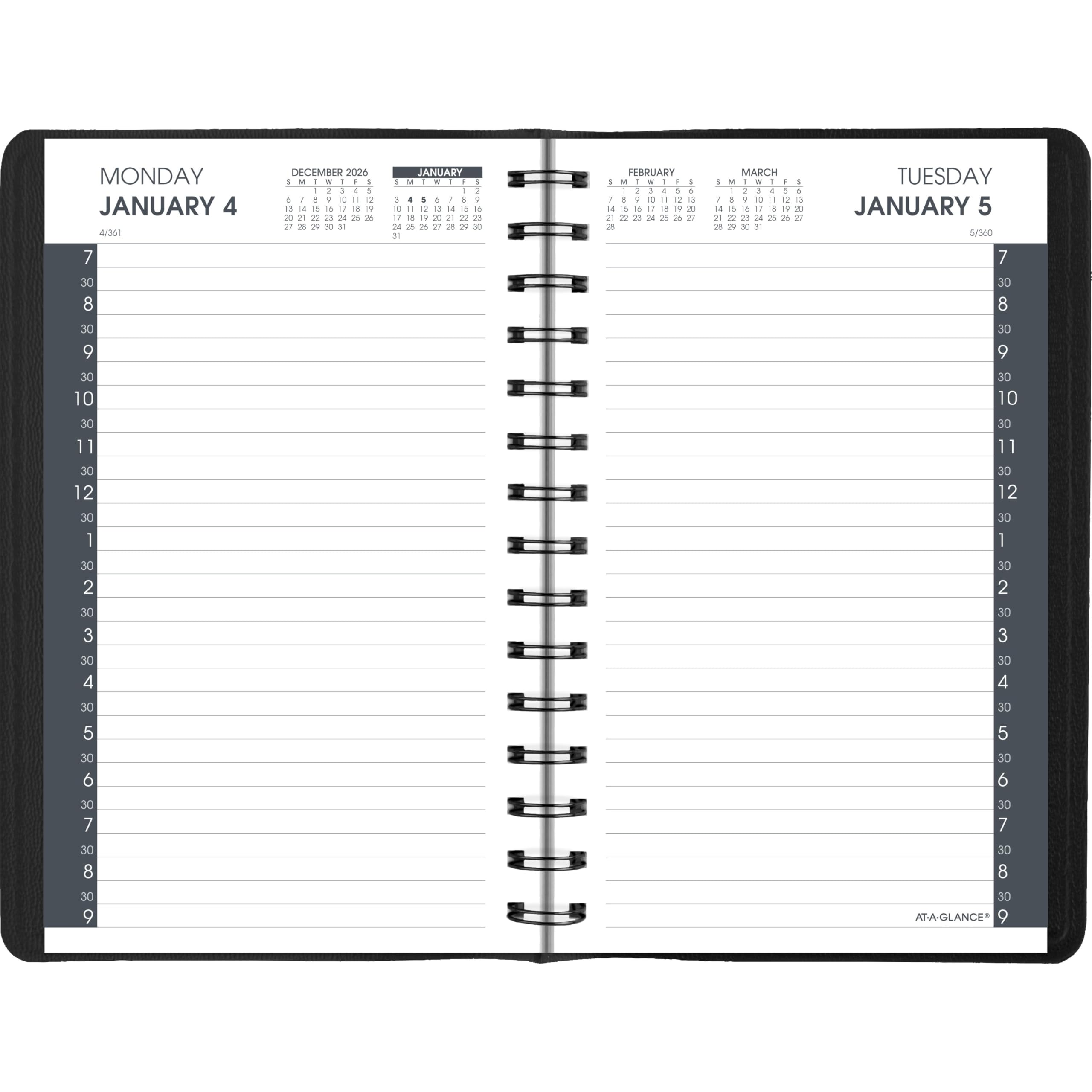 AT-A-GLANCE Agenda giornaliera per appuntamenti 2027, 12,7 x 20,3 cm, mezz'ora, nero (702070527)
